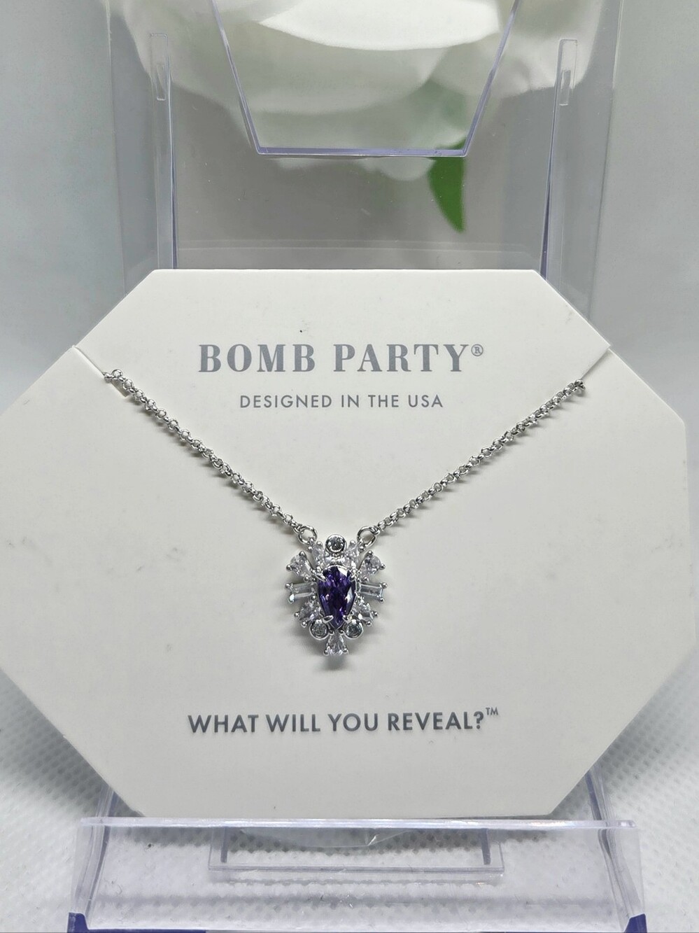 BP Necklace With Dark Amethyst Teardrop Pendant